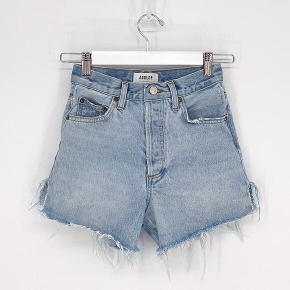 AGOLDE Dee Cut Off Denim Shorts Women’s 23 Jinx High Rise Frayed Hem - Picture 2 of 5